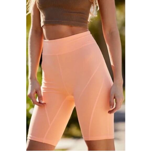 Free People Movement Biker Baby Shorts Orange Peach Athleisure Women’s Medium - Picture 1 of 8